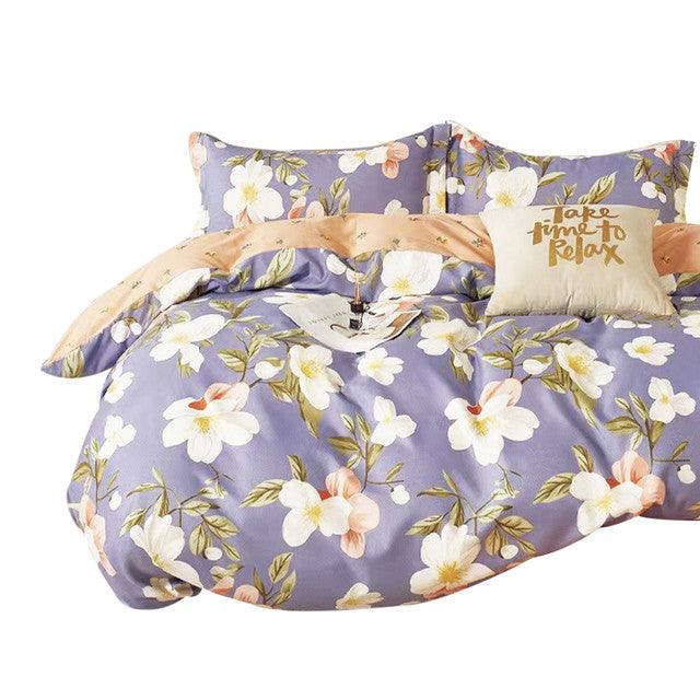 Duvet Estampado Flores Sobre Azul Doble + Sábana Plana
