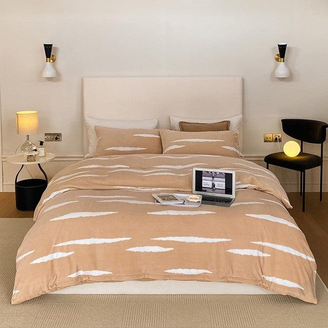 Duvet Digital De Franela Con Estampado Orange Queen + Sábana Plana