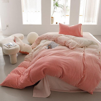 Funda Duvet Digital De Franela Con Estampado Degrade Rosa Doble + Sábana Plana