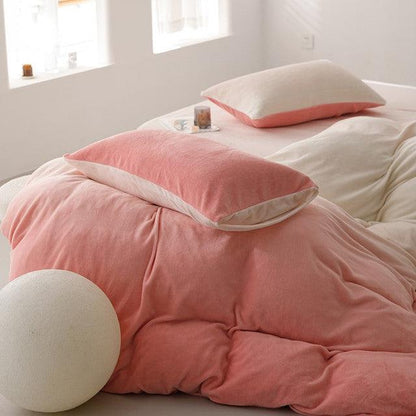 Funda Duvet Digital De Franela Con Estampado Degrade Rosa Queen + Sábana Plana