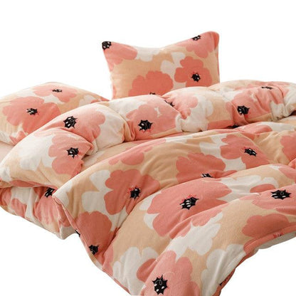 Funda Duvet Digital De Franela Con Estampado Flores Rosas Queen + Sábana Plana