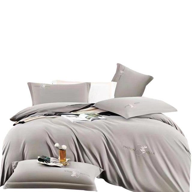 Funda Duvet Tacto Suave Unicolor Gris Queen + Sábana Plana