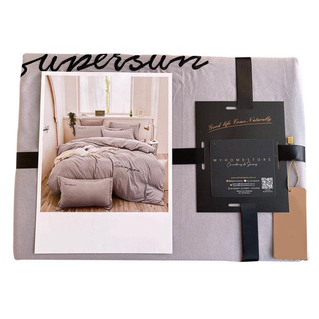 Funda Duvet Sampson Bordado Gris Claro Doble + Sábana Plana