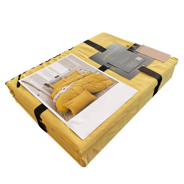 Funda Duvet Sampson Bordado Mostaza Queen + Sábana Plana