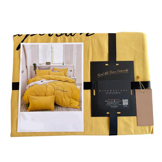 Funda Duvet Sampson Bordado Mostaza Queen + Sábana Plana