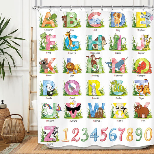 MESHELLY Cortina de ducha con alfabeto ABC para niños, 60 pulgadas de ancho x - VIRTUAL MUEBLES