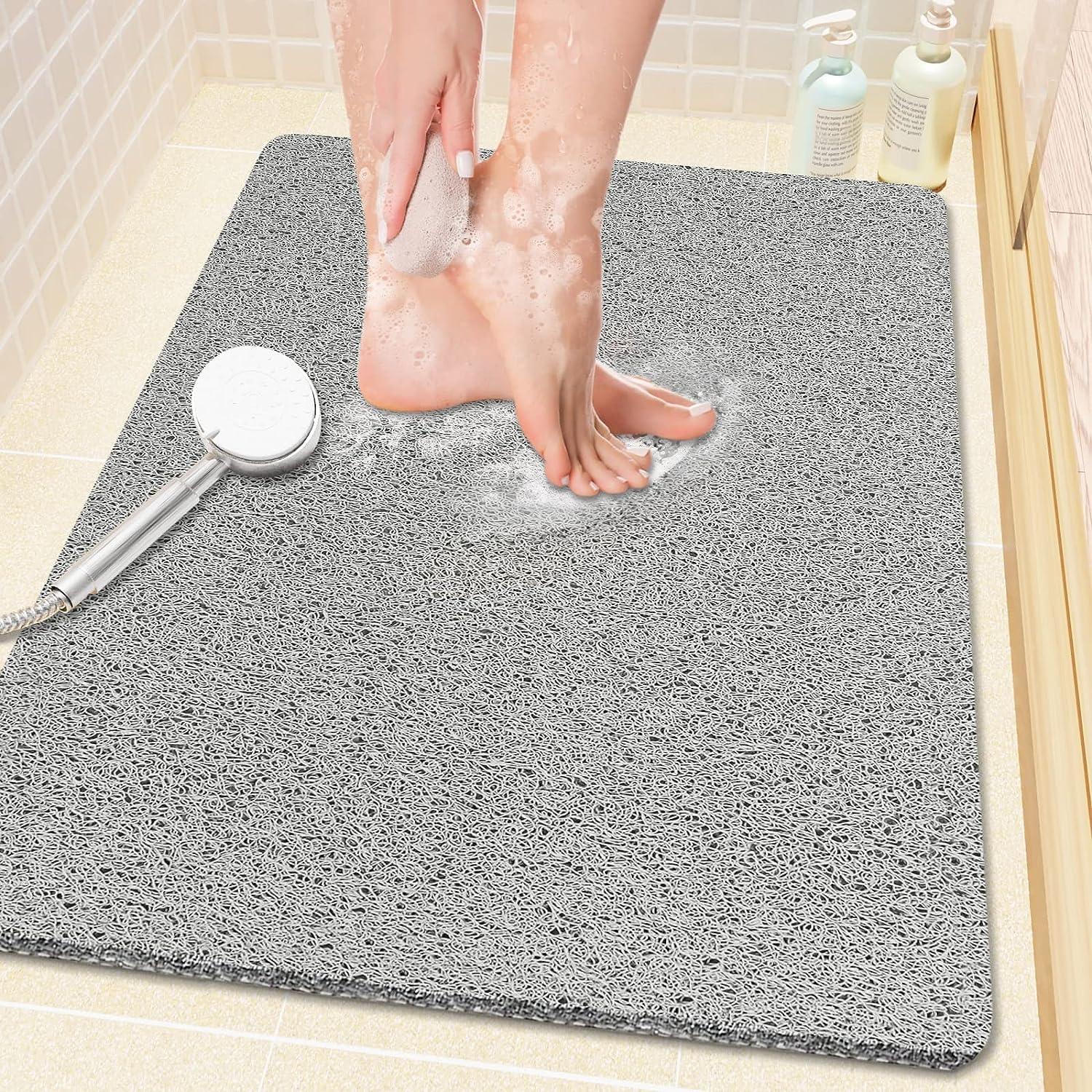 Tapetes de ducha antideslizantes sin ventosas, 23.6 x 34.6 pulgadas, tapete  de baño para superficie de bañera texturizada, tapetes de lufa para ducha