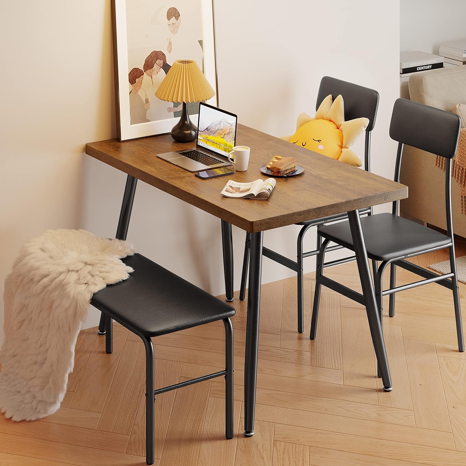 Mesa de cocina de 4 piezas y 2 sillas para 4 personas con banco, juego -  VIRTUAL MUEBLES
