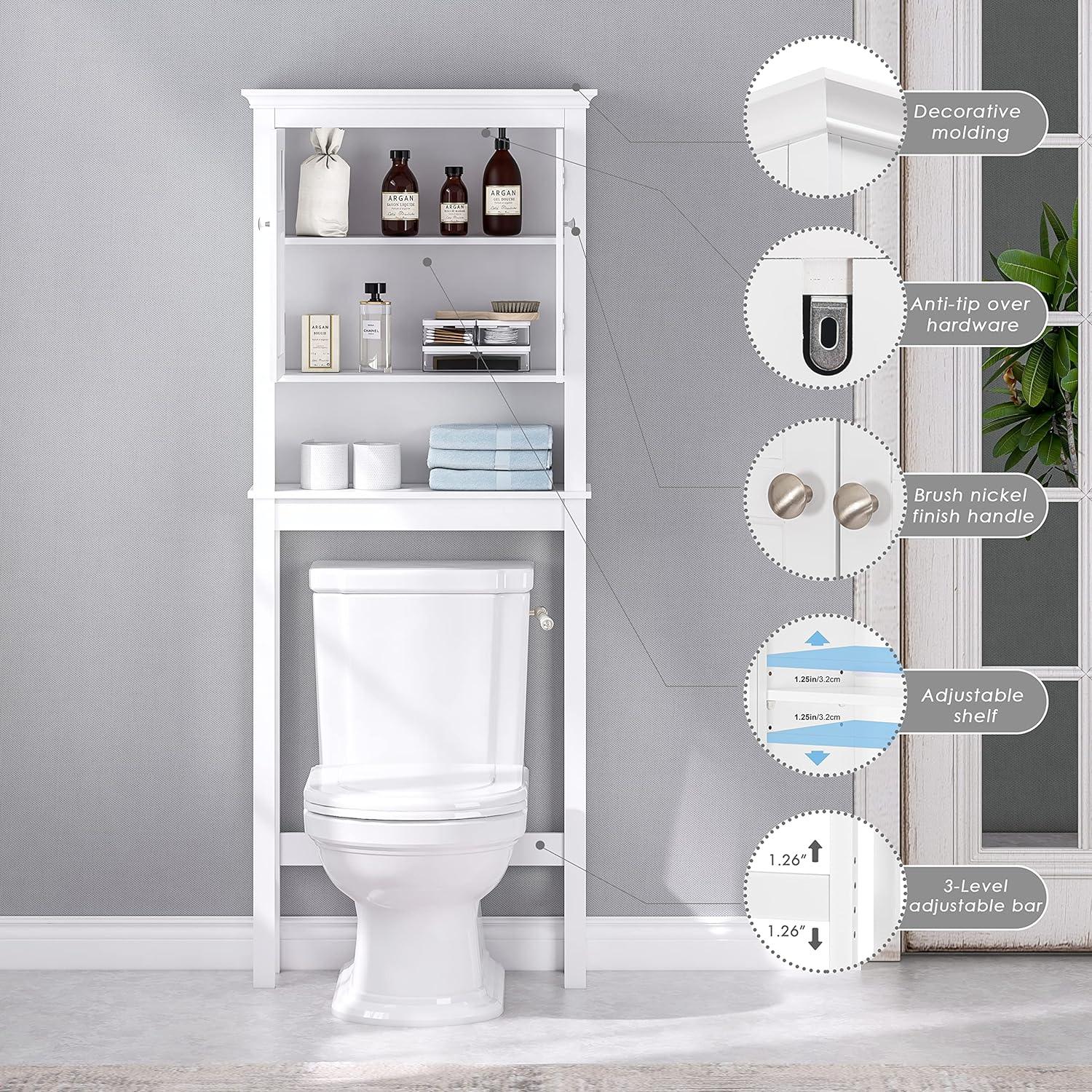 Moderno armario de almacenamiento de madera para colocar sobre el inodoro  para el hogar, baño, color blanco