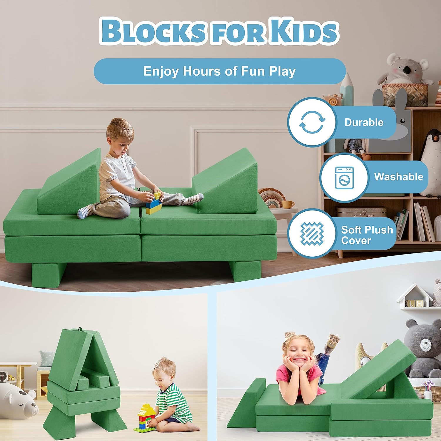 Sofá de juego para niños, 8 piezas de sofá convertible para creatividad e