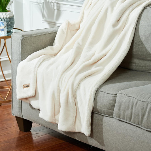 Manta de piel sintética, acogedora manta de felpa de doble cara para sofá,