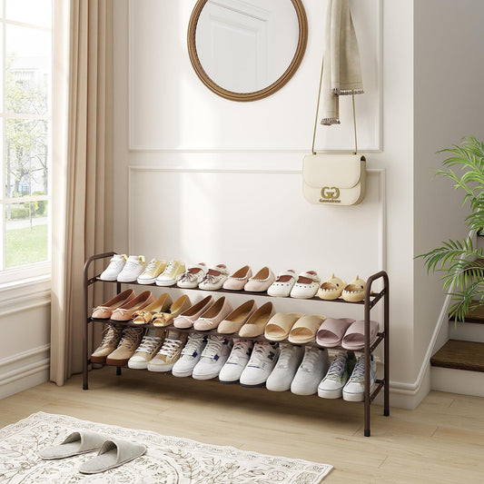 Zapatero apilable de 3 niveles, organizador de almacenamiento de zapatos de  tela expandible y ajustable, color negro