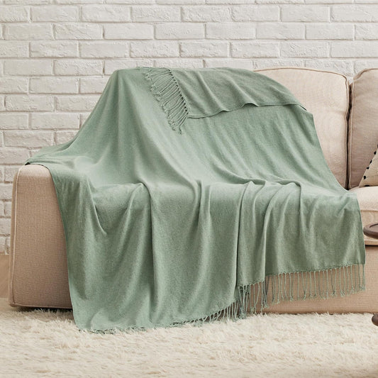 Manta para sofá Manta de felpilla tejida versátil de punto verde claro para