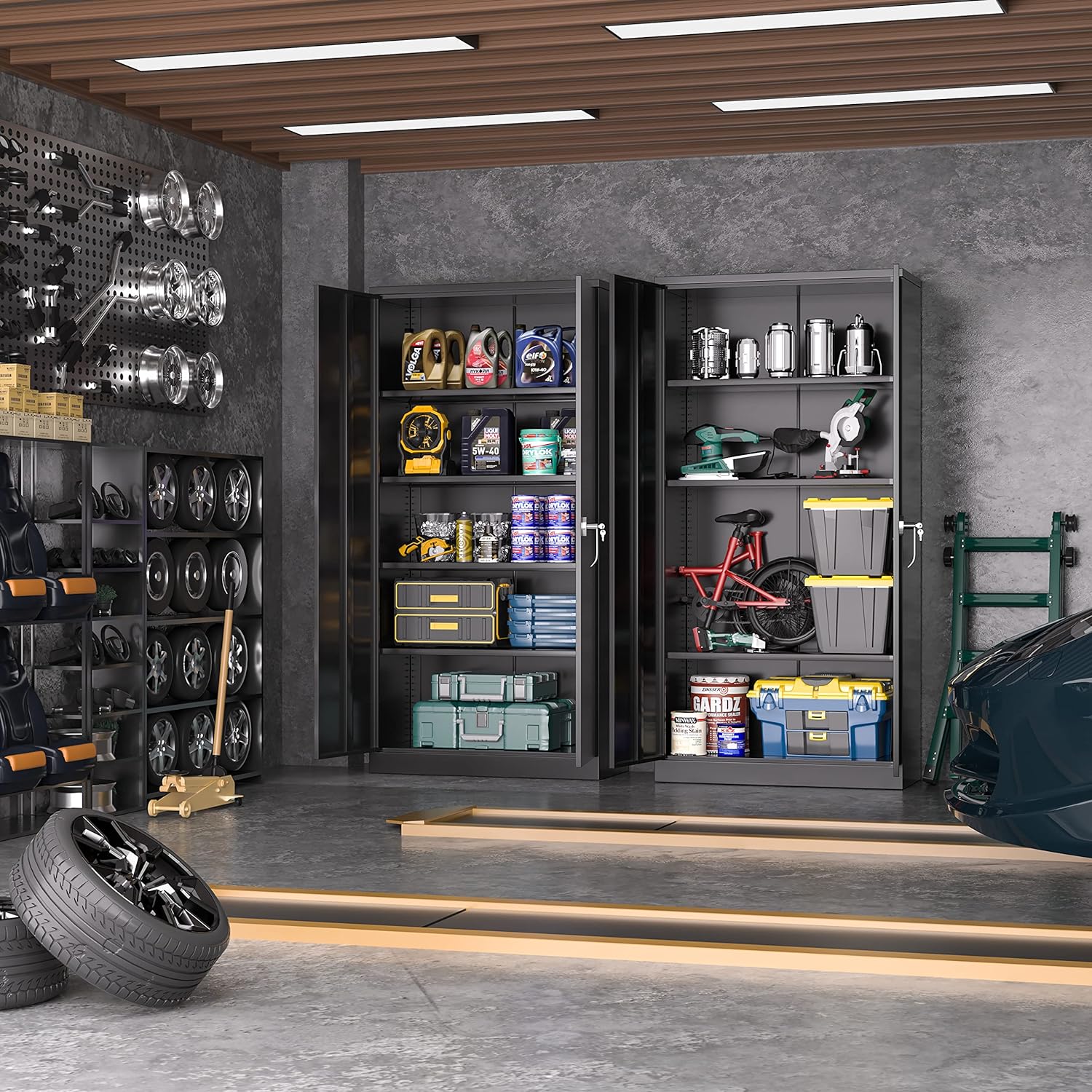 Armario de almacenamiento de metal con puertas de bloqueo, gabinete de  metal de 72 pulgadas de alto con 4 estantes ajustables, armario alto de