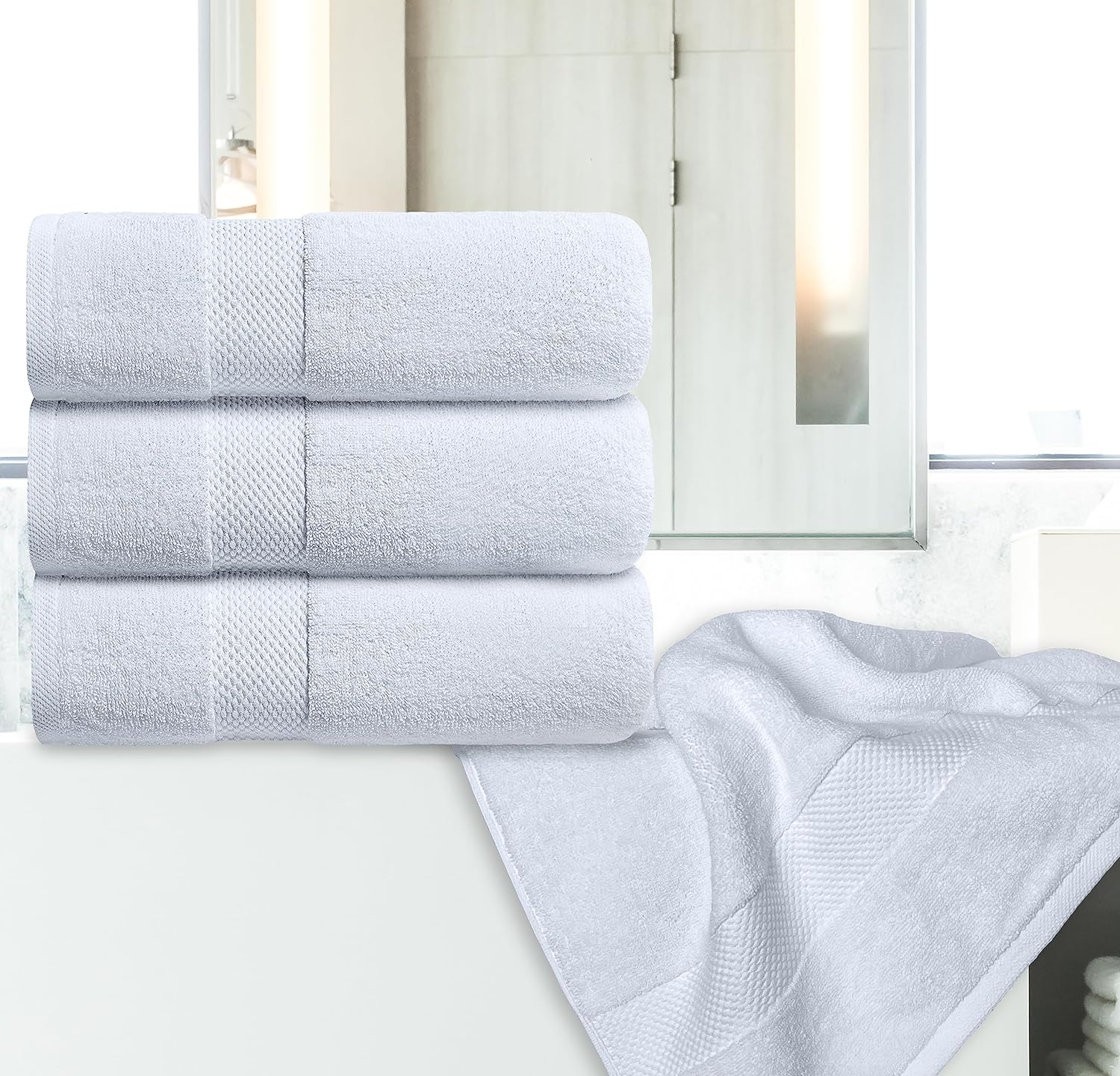 SUTERA - Juego de 4 toallas de lavado extra absorbentes de hilo plateado -  Paquete de 4 toallas blancas - 100% algodón cultivado en CA - Tela de lujo