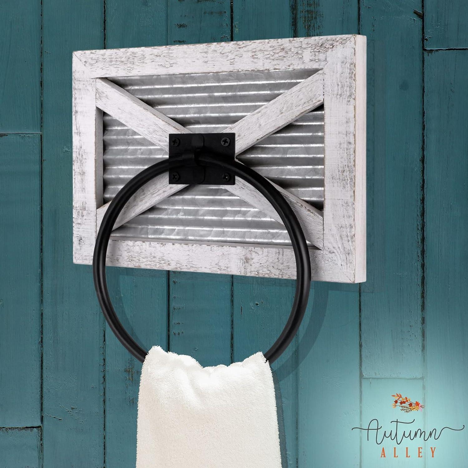 Autumn Alley Anillo de toalla de baño blanco para puerta de granero, soporte de - VIRTUAL MUEBLES
