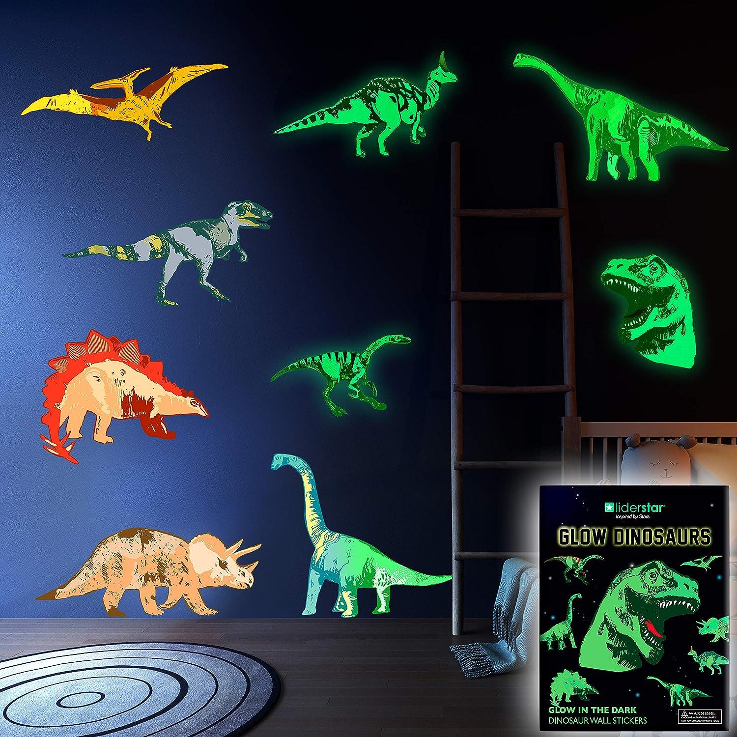 12 Piezas Calcomanías de Pared de Dinosaurios de Brillar en Oscuro  Pegatinas de Dinosaurios Luminosos y 4 Pegatinas de Árboles de Coco para  Decoración