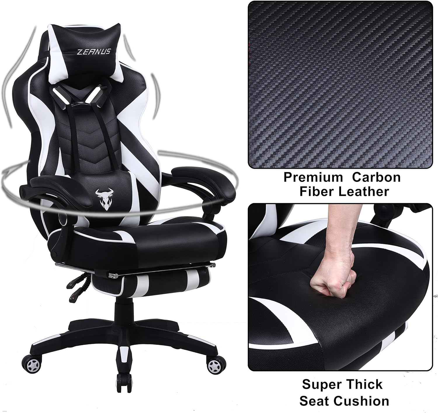 Silla ergonómica para juegos con reposapiés, silla reclinable para computadora