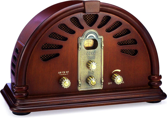 Radio AMFM de estilo retro clásico vintage con Bluetooth, exterior de madera - VIRTUAL MUEBLES