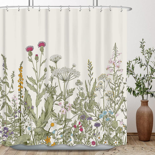Riyidecor Cortina de ducha con temática botánica y flores silvestres para - VIRTUAL MUEBLES
