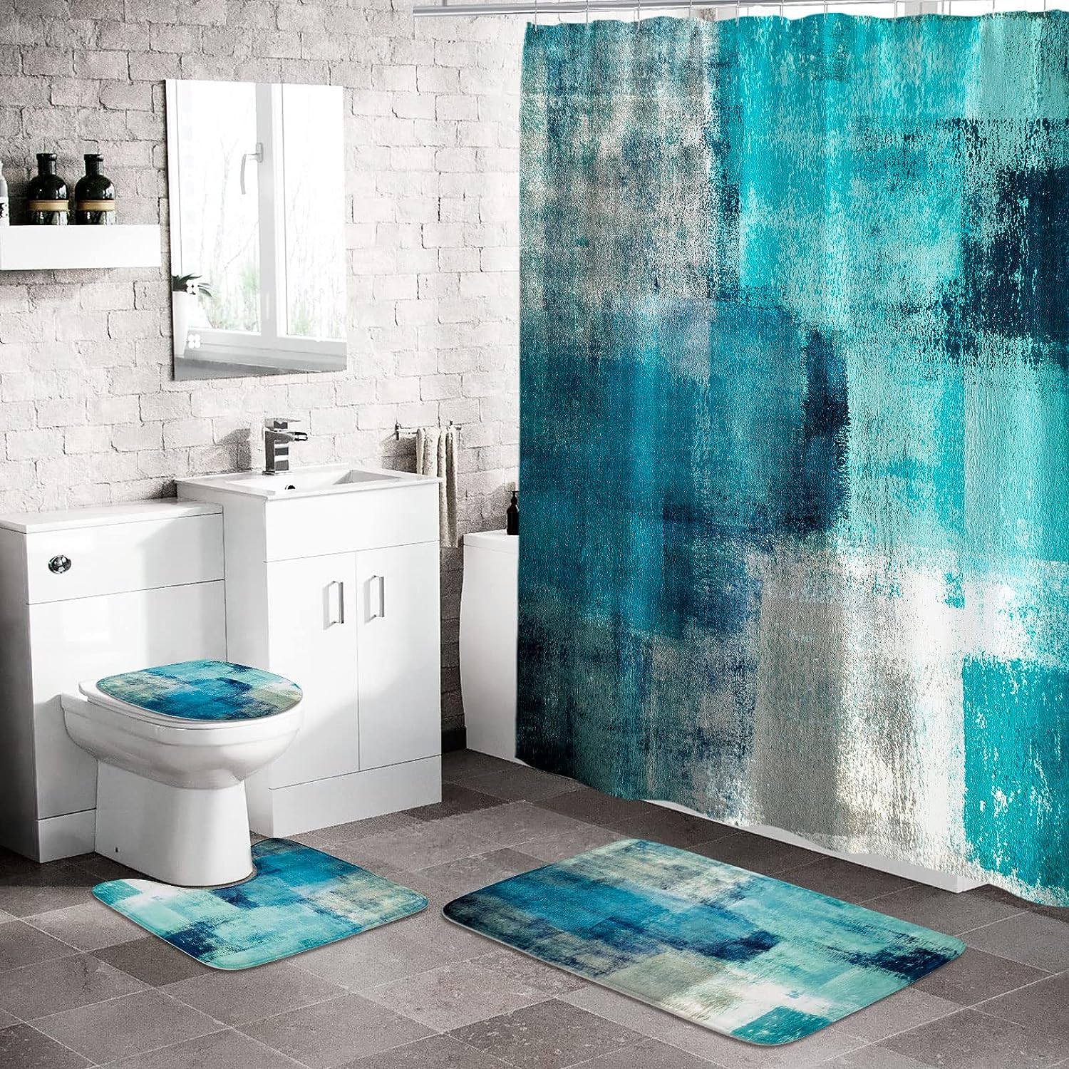  ENYORSEL Juego de 4 cortinas de ducha de baño con alfombra,  juegos de baño de crisantemo con cortina de ducha de primera calidad y  alfombras de baño antideslizantes, tapete en forma
