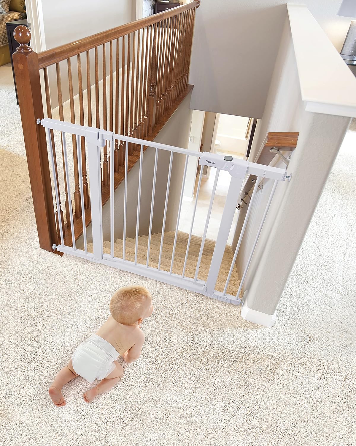 Puerta de seguridad para bebés de 29.7 a 46 pulgadas para escaleras, cierre