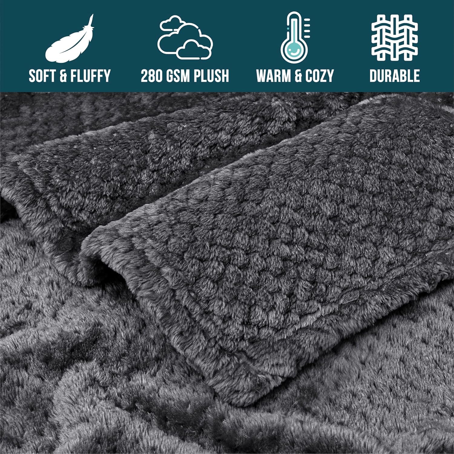 PAVILIA Manta de franela para sofá | Cobija suave con textura de wafle |  microfibra cálida y acogedora | Ligera, para todas las estaciones
