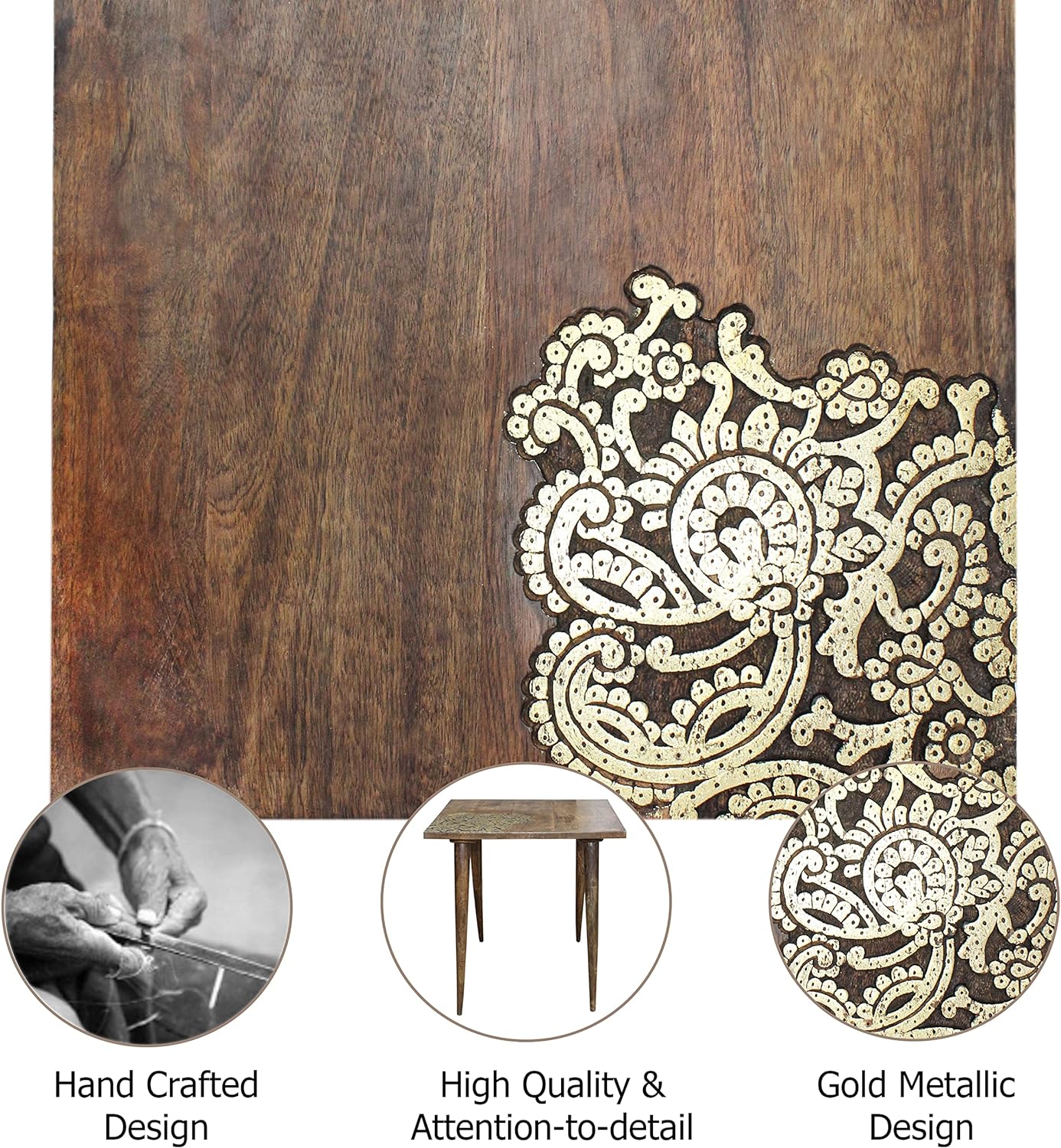 Kee Bel Collection Mesa auxiliar decorativa de madera tallada a mano con diseño