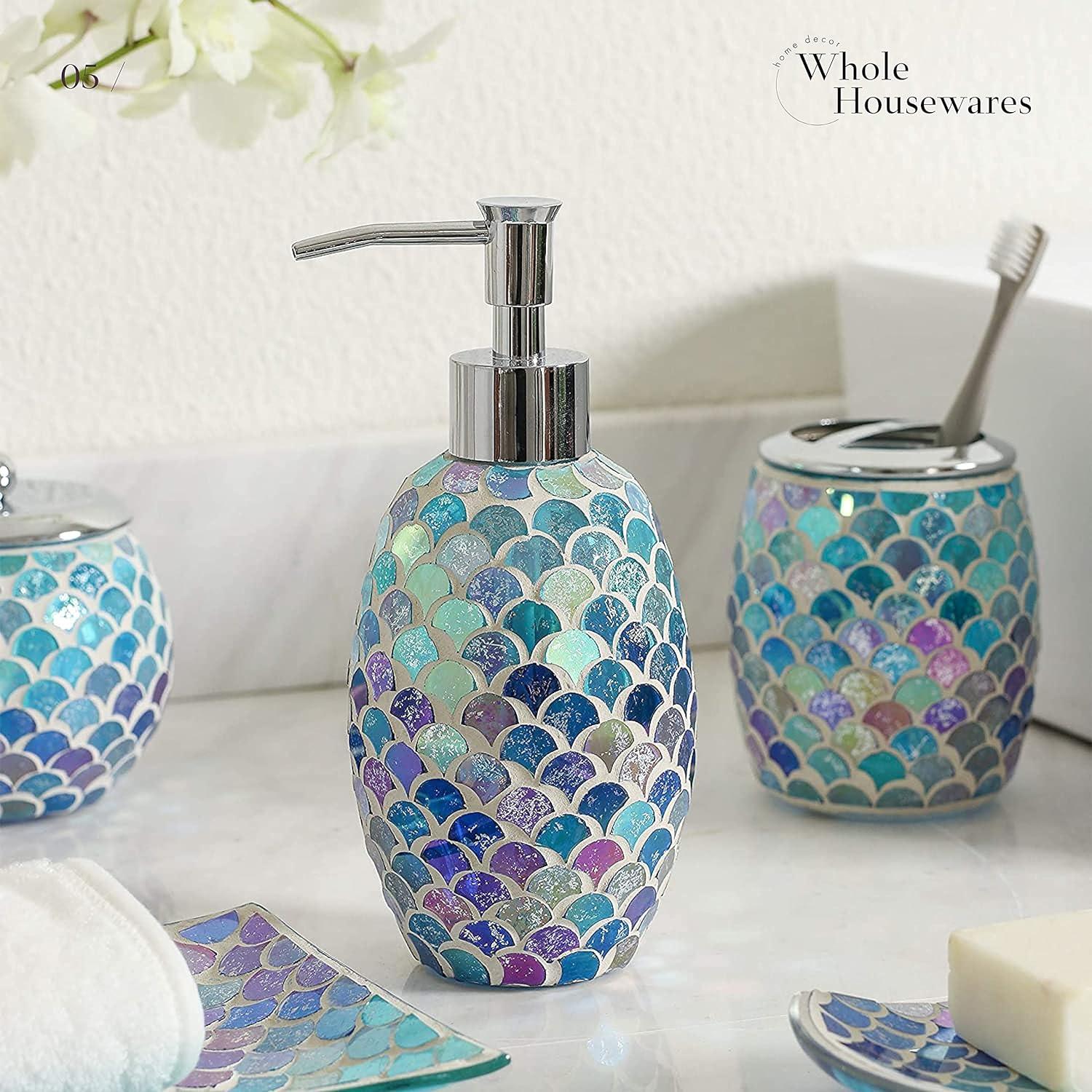 Juego de accesorios de baño de cristal mosaico de 5 piezas dispensador de jabón - VIRTUAL MUEBLES