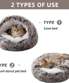 Cama redonda de felpa esponjosa con capucha para gatos, cama calmante para