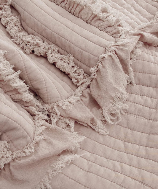 Manta acolchada ultra suave prelavada, manta decorativa rosa polvorienta con
