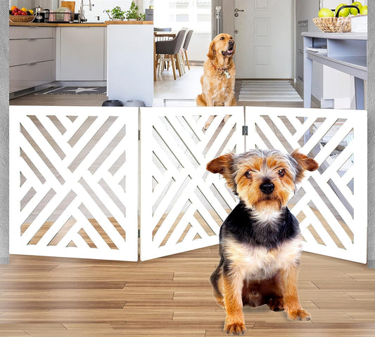 Puerta independiente para perros, valla de madera decorativa expandible para