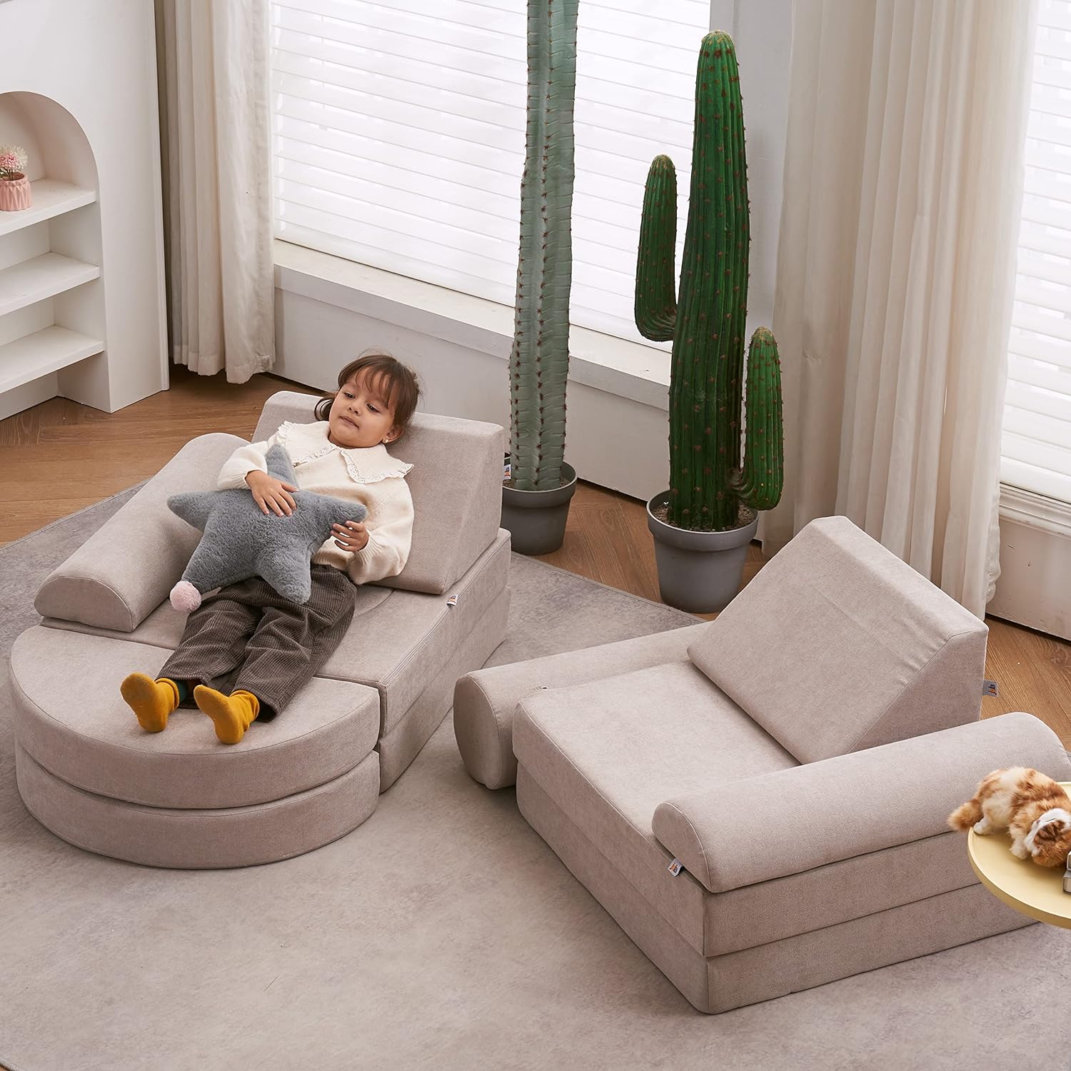 Sofá infantil de lujo de 14 piezas, sofá modular para adultos, juego de casa de