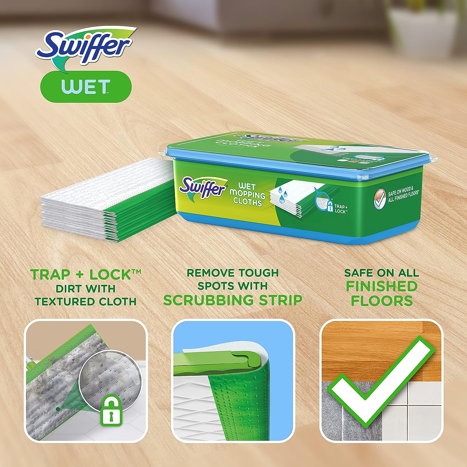 Swiffer Sweeper 2-en-1, limpiador de piso de superficie múltiple seco y  húmedo, barrido y mopping kit de inicio. Incluye 1 mop + 19 recargas