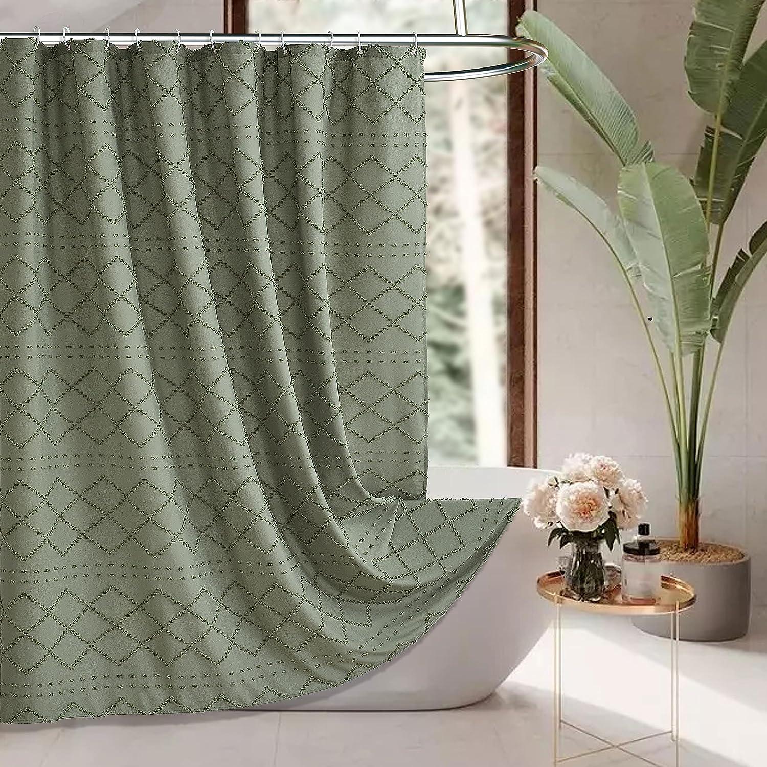  MitoVilla Cortina de ducha larga blanca de 72 x 78 pulgadas,  cortina de ducha de tela bohemia de 78 pulgadas de largo para decoración de  baño de hotel, cortinas de ducha