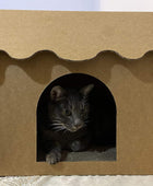 Acogedora casa para gatos con almohadilla rascadora, hecha de cartón corrugado,