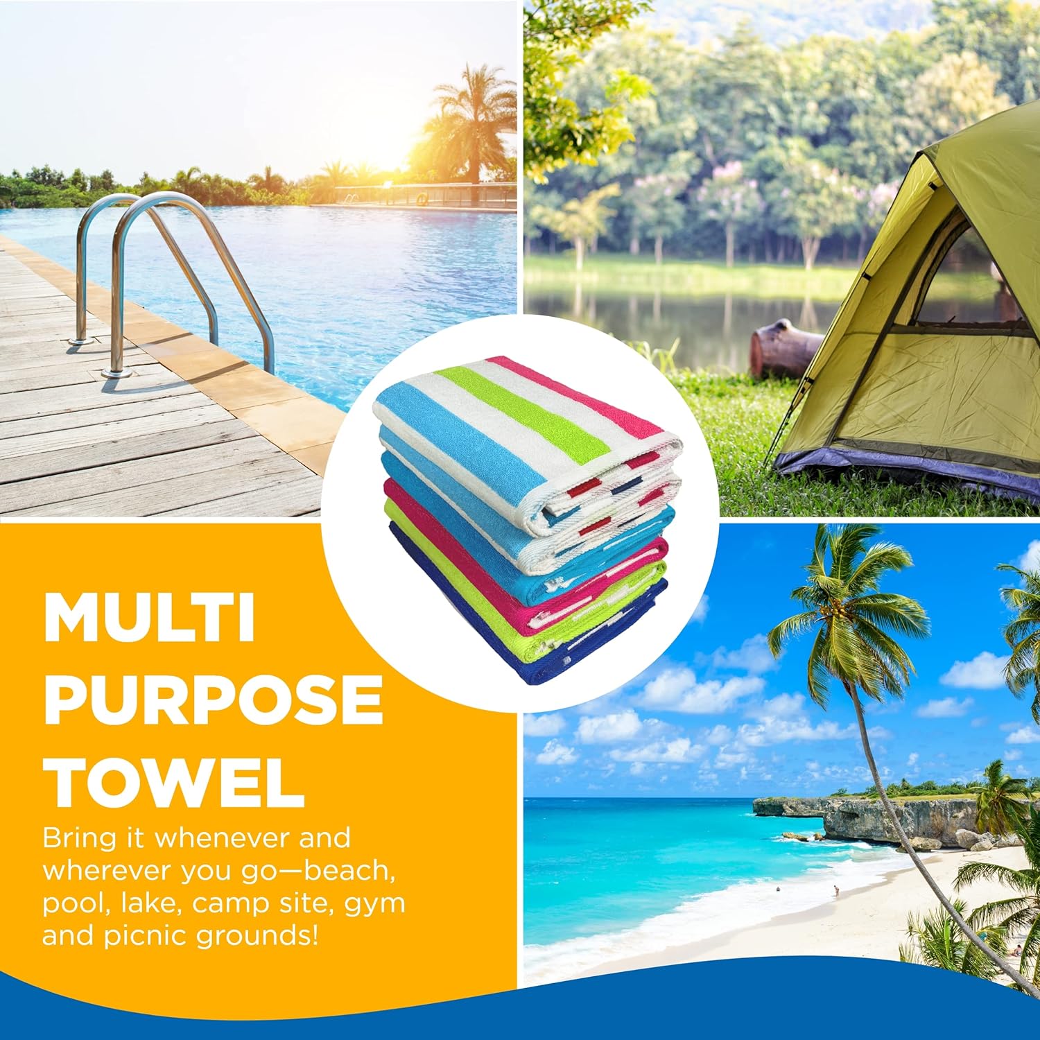 Paquete de 4 toallas de playa Cali Cabana 30 x 60 100% algodón Opciones de  color a rayas Toallas de piscina perfectas -  México