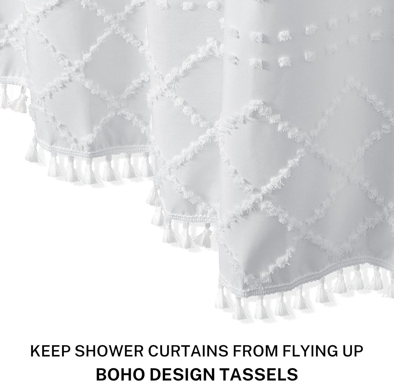 Cortina de ducha blanca con volantes, tela de granja, 72 x 72 pulgadas,  textura a la moda