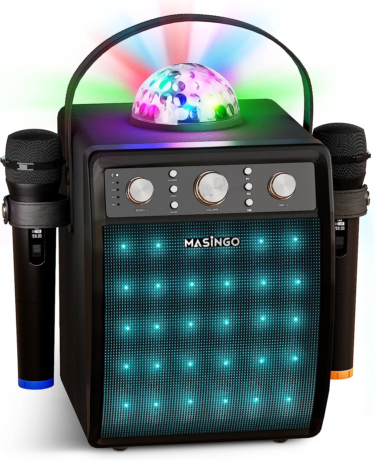 Máquina de karaoke, con 2 micrófonos inalámbricos, altavoz portátil  Bluetooth PA 