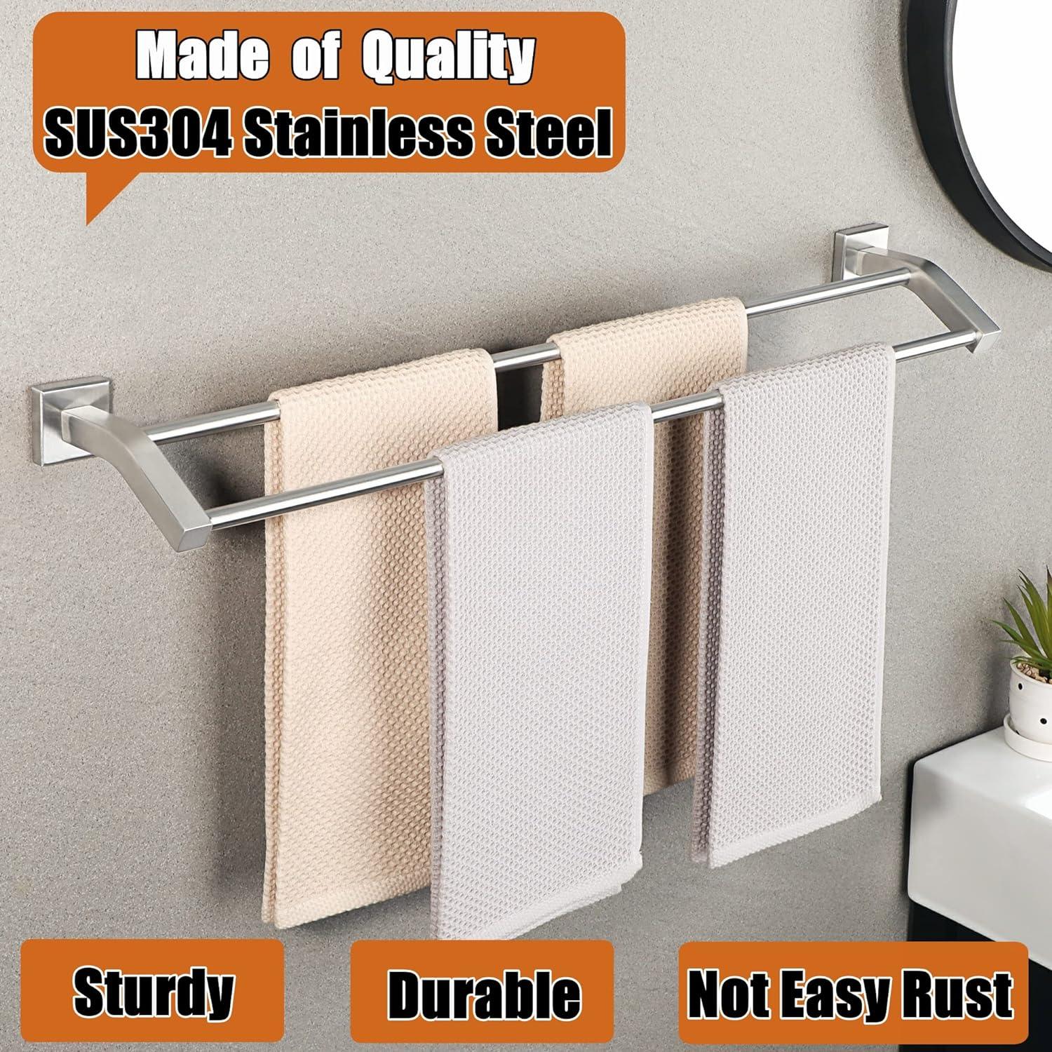 Toallero doble de acero inoxidable SUS304 para baño, barra de toalla,  soporte de pared, 20 pulgadas