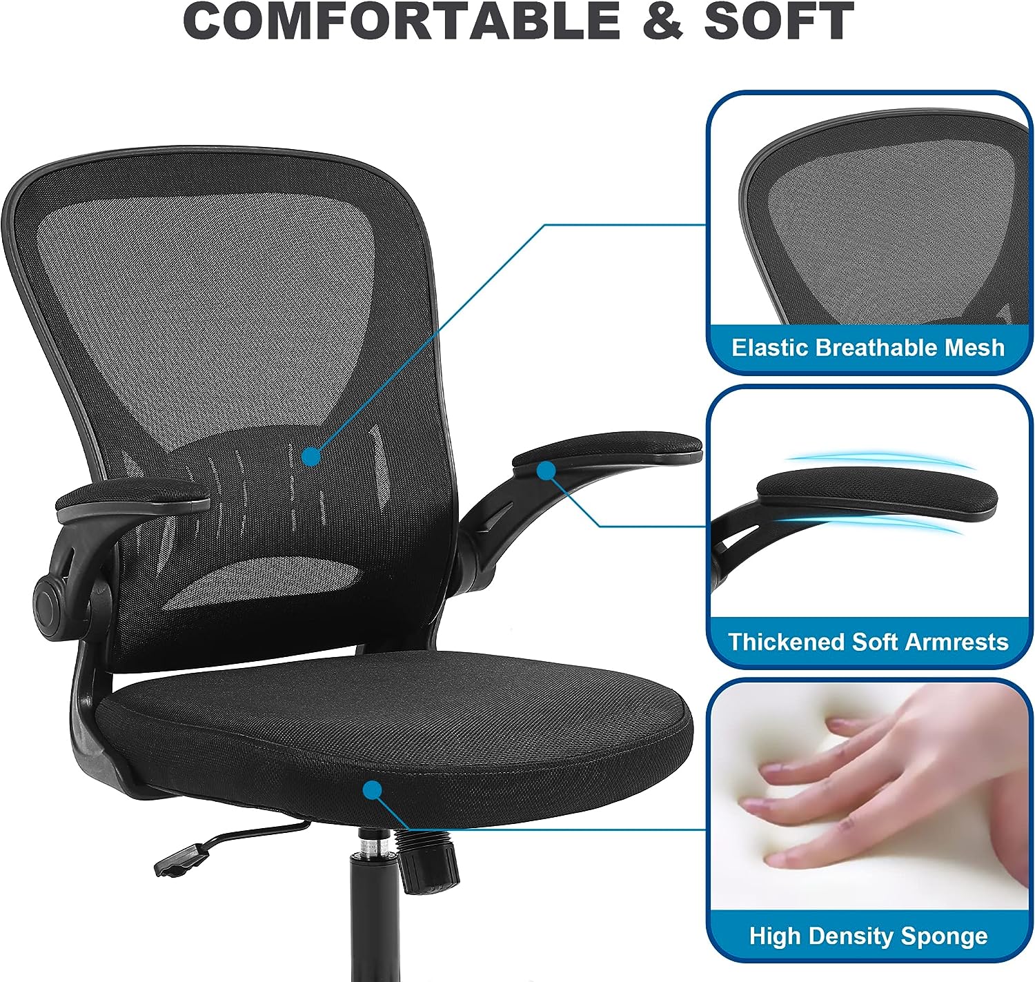  Silla de oficina, silla de escritorio, sillas ergonómicas de  escritorio de oficina en casa, silla de computadora con reposabrazos  abatibles, sillas de escritorio de malla con ruedas, silla de trabajo de