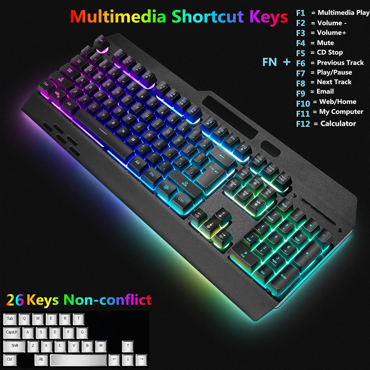  Teclado y mouse inalámbricos RGB para juegos, teclado