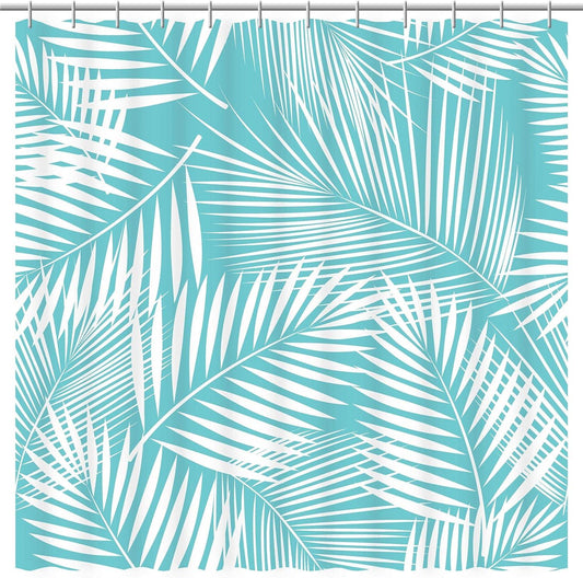 Cortina de ducha de hoja de palmera. El patrón de hojas de palma verde azulado - VIRTUAL MUEBLES