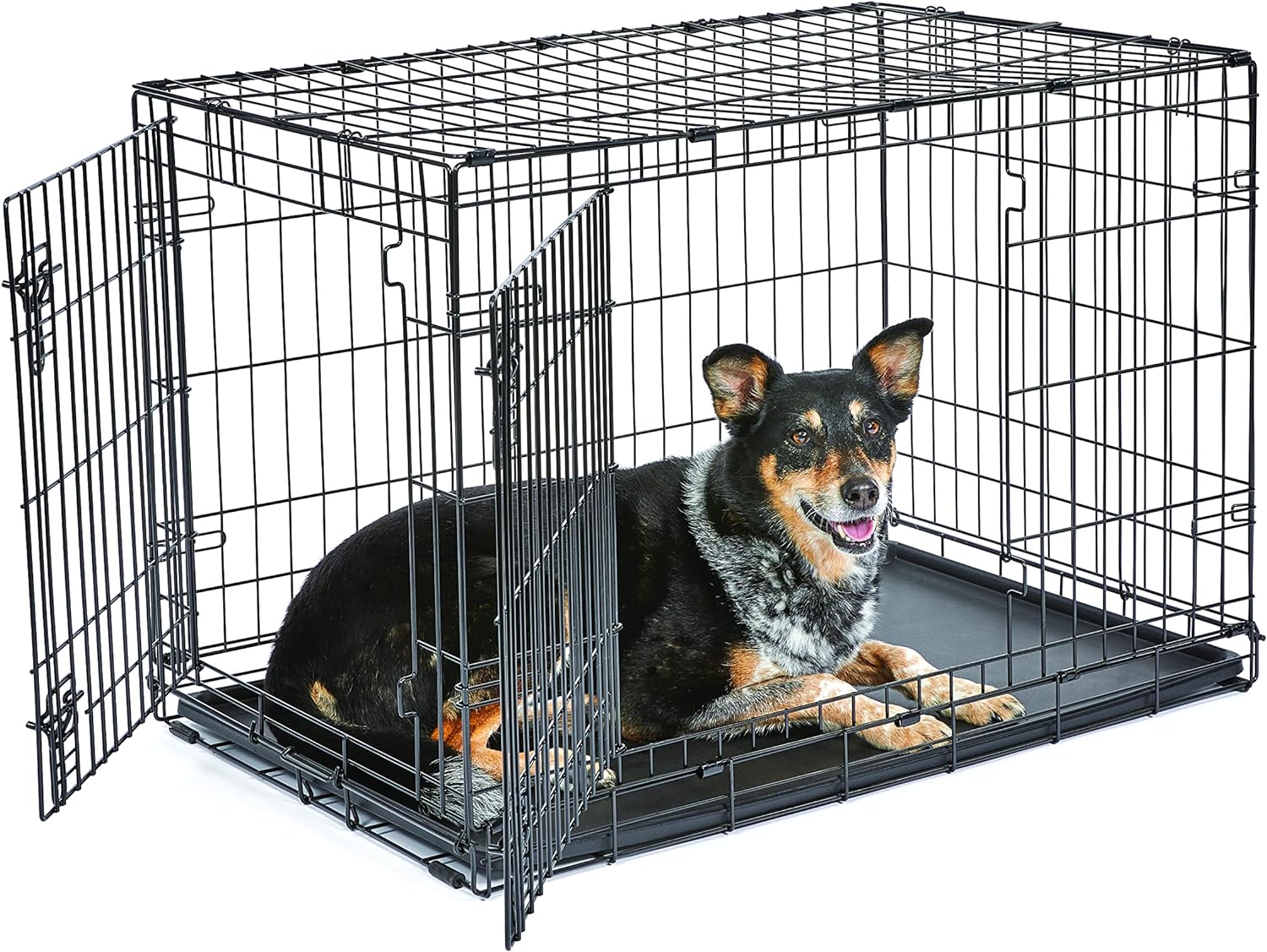 FDW Jaula para perros, jaula para perros grandes, jaula plegable de metal  para mascotas, doble puerta con panel divisor, para interiores y  exteriores