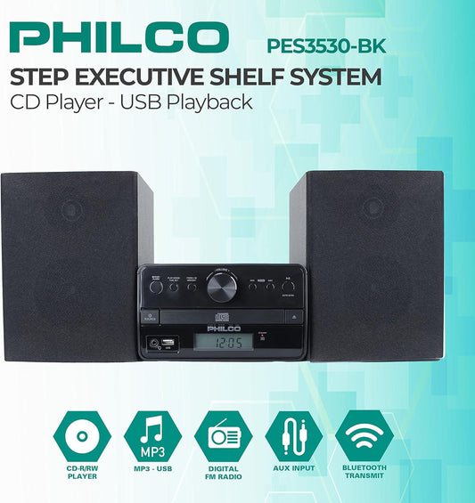 Philco Bandeja de sistemas de estantes estéreos con carga de reproductor de CD - VIRTUAL MUEBLES