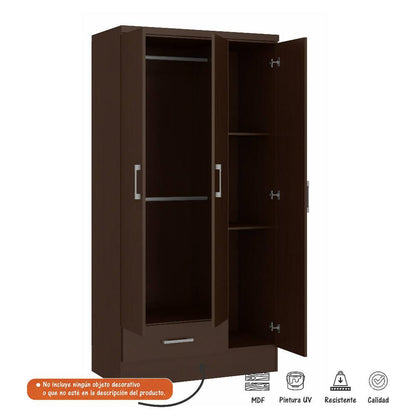 Closet Armario Organizador Bertolini 1379 3 Puertas 1 Cajon - Chocolate