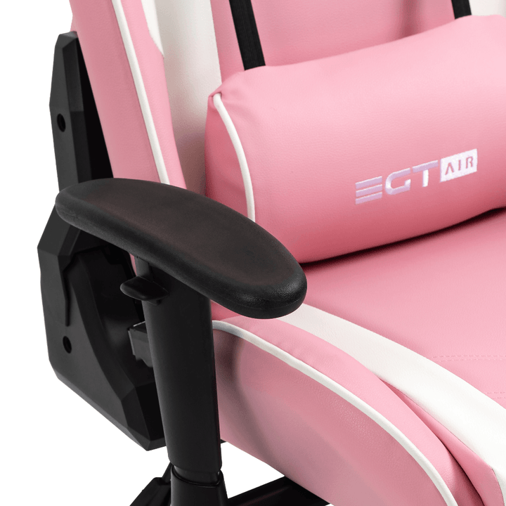 Silla Ergonómica Gamer EGTAIR-10-PW Office/Developer/Gamer en rosa-blanco con accesorios negros y con tapizado de cuero sintético - VIRTUAL MUEBLES