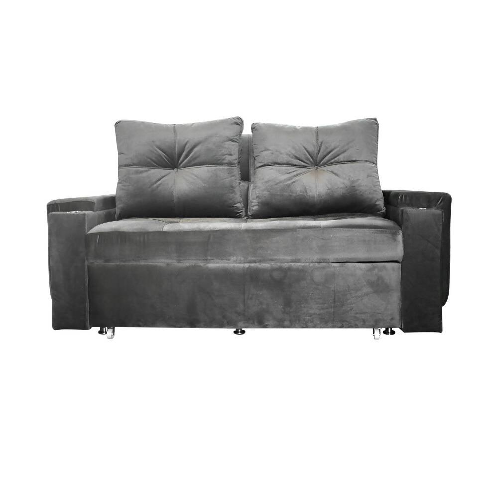 Sofá cama Dorian con porta vaso plata lino - VIRTUAL MUEBLES