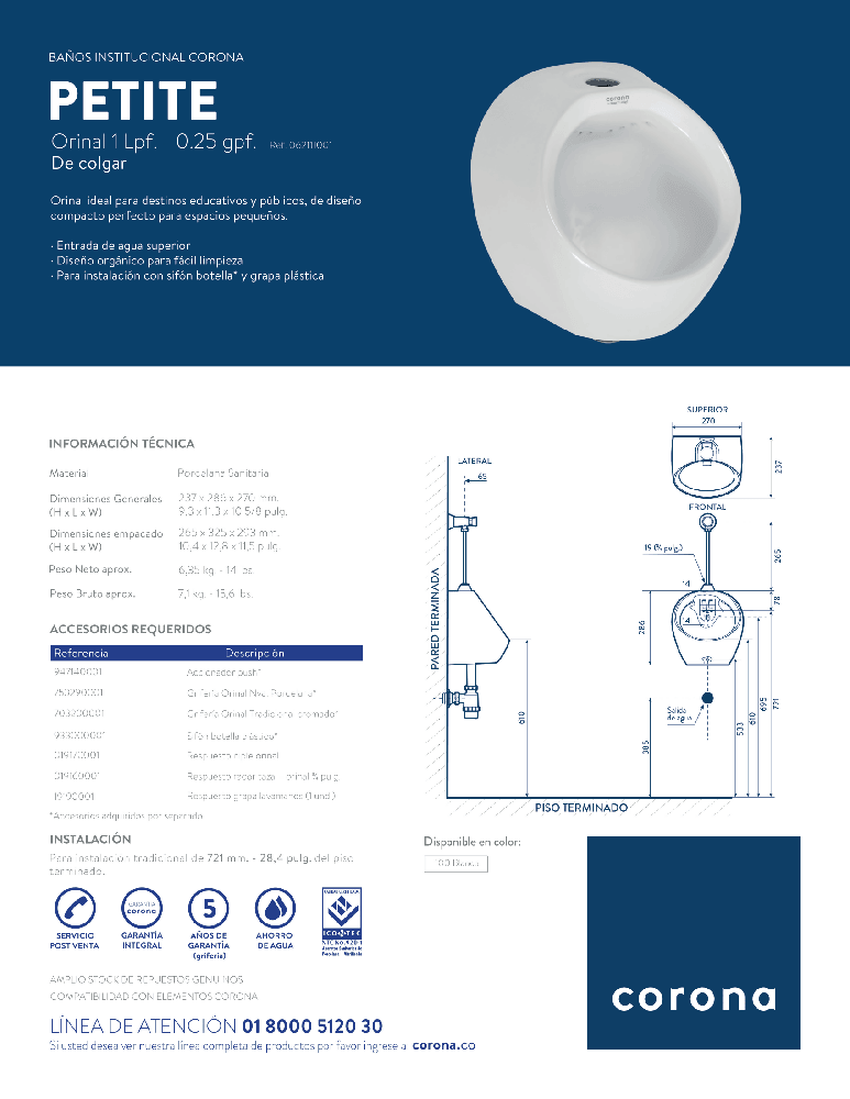 Orinal Corona Petite Entrada Superior - VIRTUAL MUEBLES