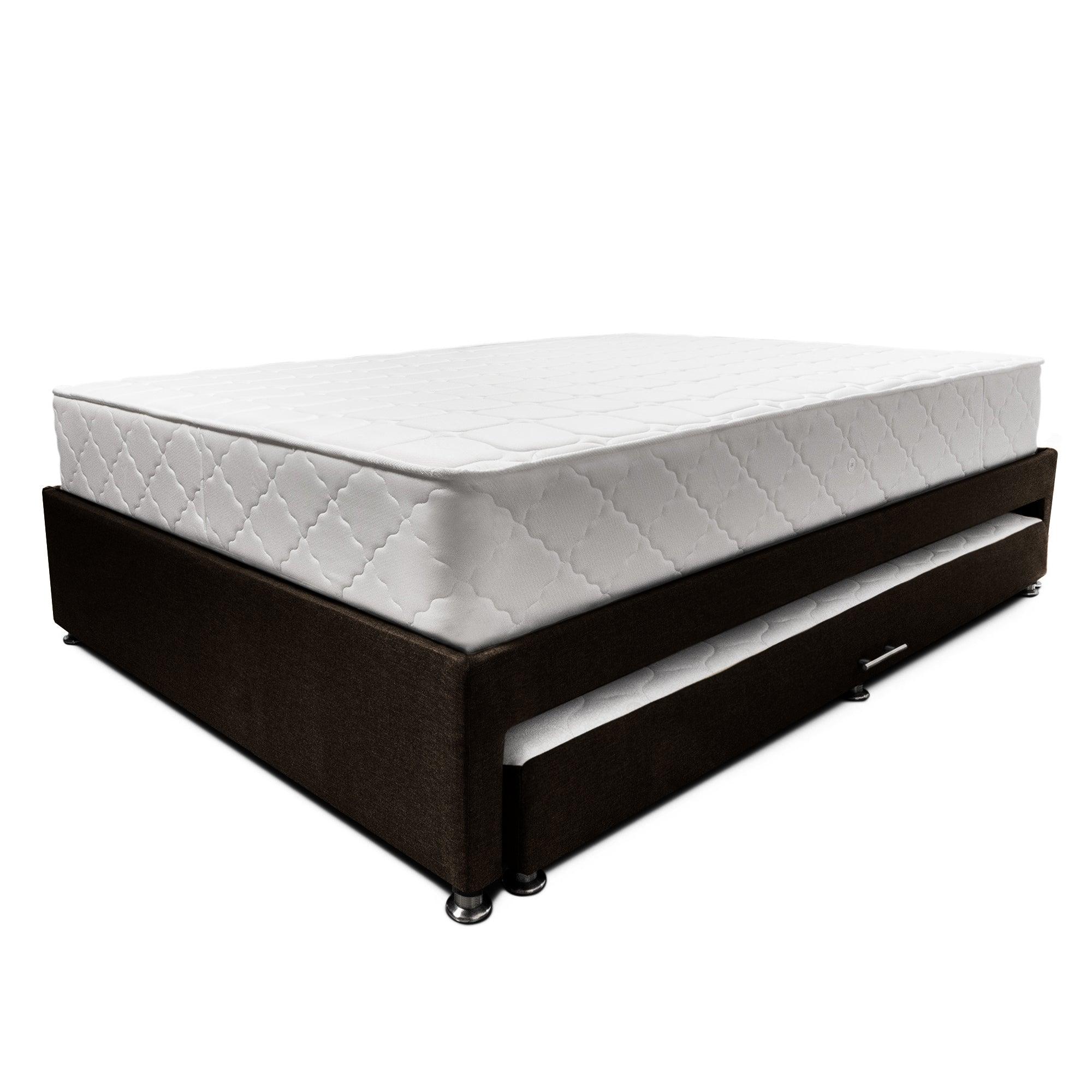 Combo cama Tarima café + colchón 140 x 190 cm + almohadas - VIRTUAL MUEBLES